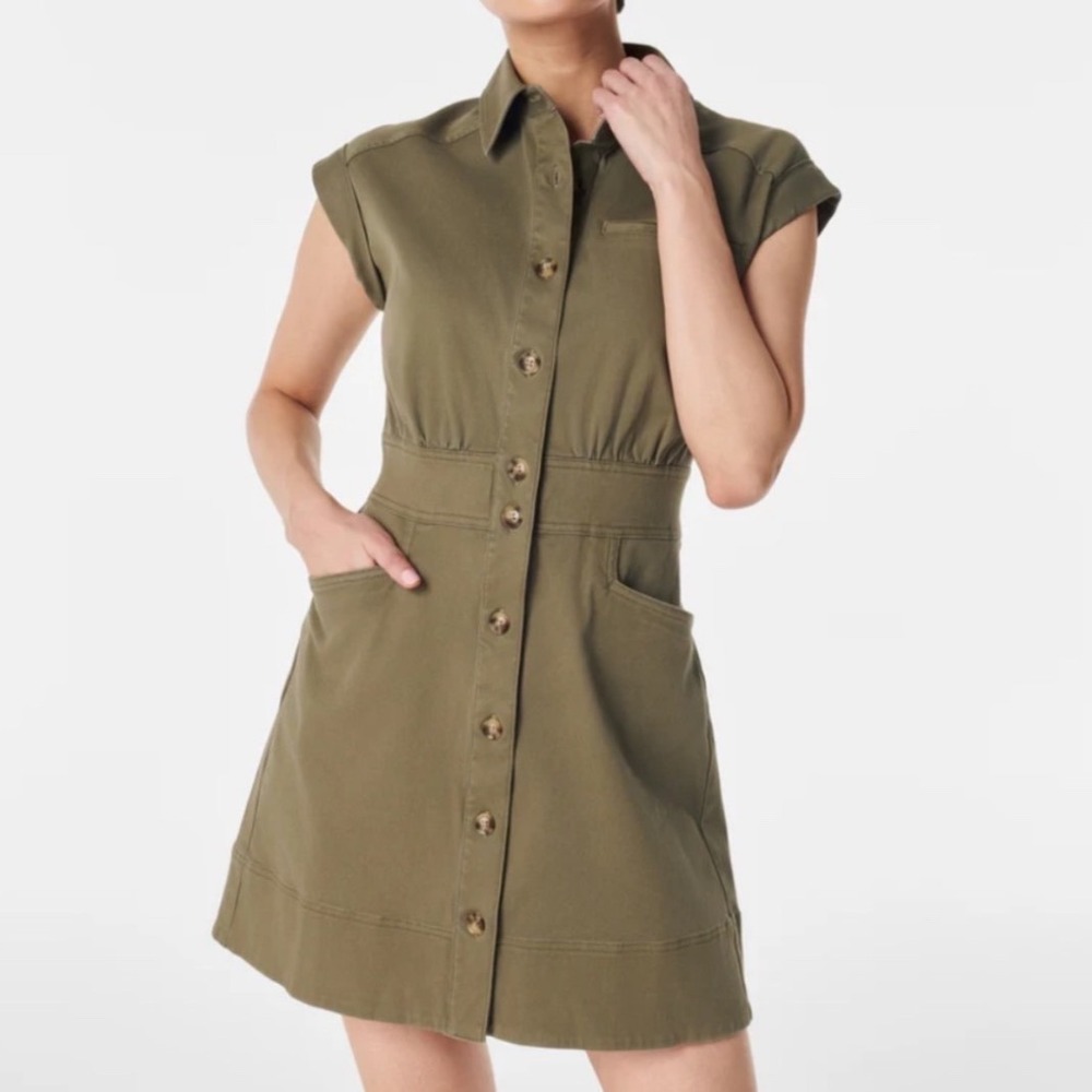Spanx‎ Tuscan Olive Stretch Twill Utility Dress XS